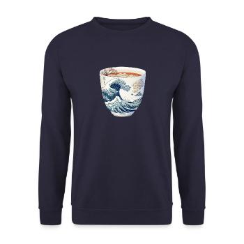 Kanagawa Tea Cup - Ein Tee, der Sie nach Japan - Unisex Pullover - Navy - Vorne - Alina (178cm) & Michal (187cm)