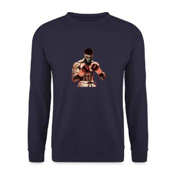 Black Cage Fighter Entfessle deine Bestie mit MMA - Unisex Pullover - Navy - Vorne - Alina (178cm) & Michal (187cm)