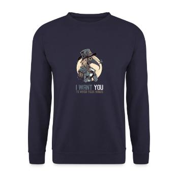 Ich möchte, dass du dir die Hände wäschst - Unisex Pullover - Navy - Vorne - Alina (178cm) & Michal (187cm)