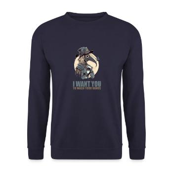 Ich möchte, dass du dir die Hände wäschst - Unisex Pullover - Navy - Vorne - Alina (178cm) & Michal (187cm)