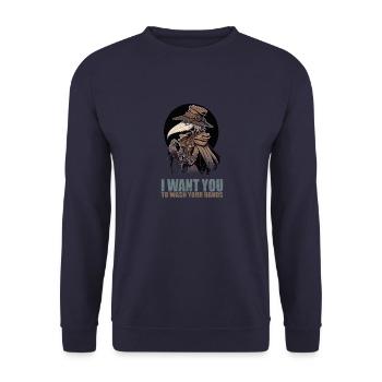 Ich möchte, dass du dir die Hände wäschst - Unisex Pullover - Navy - Vorne - Alina (178cm) & Michal (187cm)