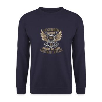 81 Jahre Herren Geburtstagsgeschenk Jahrgang 1942 - Unisex Pullover - Navy - Vorne - Alina (178cm) & Michal (187cm)