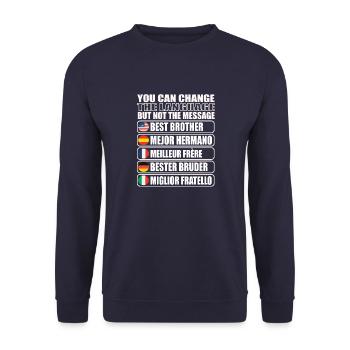 Geschenkidee für Bruder - Unisex Pullover - Navy - Vorne - Alina (178cm) & Michal (187cm)