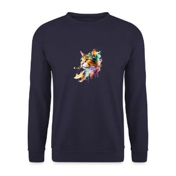 Hauskatze Aquarell Kurzhaar Cooles Art-Motiv - Unisex Pullover - Navy - Vorne - Alina (178cm) & Michal (187cm)