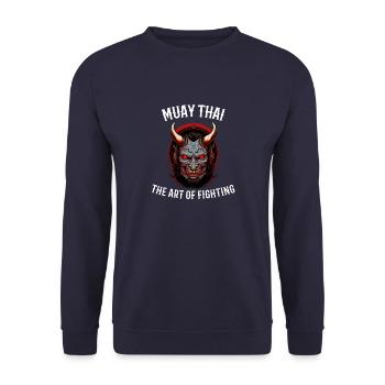 Muay Thai Oni - Thailändisches Boxen Dämonenkunst - Unisex Pullover - Navy - Vorne - Alina (178cm) & Michal (187cm)