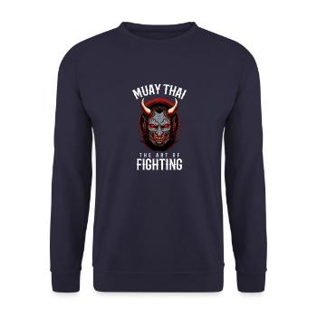 Thai-Boxen Oni Dämonische Kampfkunst Muay Thai Oni - Unisex Pullover - Navy - Vorne - Alina (178cm) & Michal (187cm)