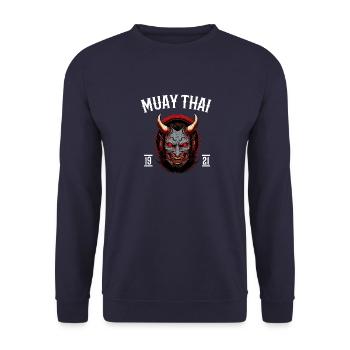 Muay Thai Oni Warrior Kampfteam - Unisex Pullover - Navy - Vorne - Alina (178cm) & Michal (187cm)