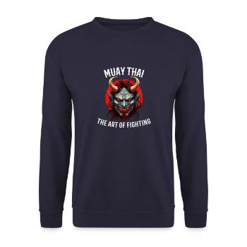 Thai-Boxen Oni Dämonische Kampfkunst Muay Thai Oni - Unisex Pullover - Navy - Vorne - Alina (178cm) & Michal (187cm)