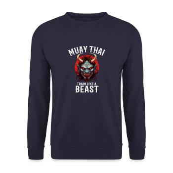 Muay Thai Oni Dämon - MMA Combat Sports - Unisex Pullover - Navy - Vorne - Alina (178cm) & Michal (187cm)