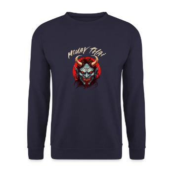 Muay Thai Wütend Oni Dämon - MMA Thai Boxen - Unisex Pullover - Navy - Vorne - Alina (178cm) & Michal (187cm)