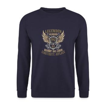 61 Jahre Herren Geburtstagsgeschenk Jahrgang 1962 - Unisex Pullover - Navy - Vorne - Alina (178cm) & Michal (187cm)
