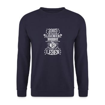18. Geburtstag Sprüche Volljährig Achtzehn Vintage - Unisex Pullover - Navy - Vorne - Alina (178cm) & Michal (187cm)