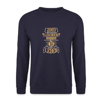 18. Geburtstag Sprüche Volljährig Achtzehn Vintage - Unisex Pullover - Navy - Vorne - Alina (178cm) & Michal (187cm)