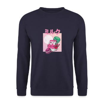 Japan Japanisch Getränk Erdbeere Milkshake - Unisex Pullover - Navy - Vorne - Alina (178cm) & Michal (187cm)