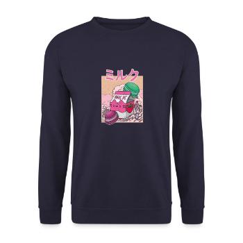 Makronen Erdbeeren Milkshake Japan Japanisch - Unisex Pullover - Navy - Vorne - Alina (178cm) & Michal (187cm)