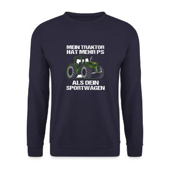 LANDWIRT LANDWIRTSCHAFT TRAKTOR DESIGN BAUER - Unisex Pullover - Navy - Vorne - Alina (178cm) & Michal (187cm)