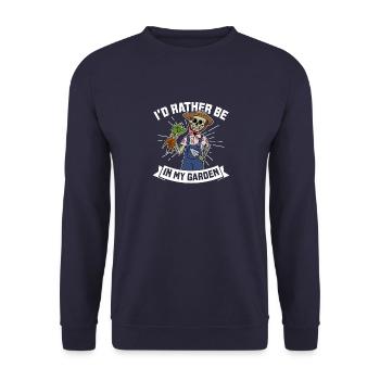 Garten Gartenarbeit Gärtner Skelett Spooky - Unisex Pullover - Navy - Vorne - Alina (178cm) & Michal (187cm)