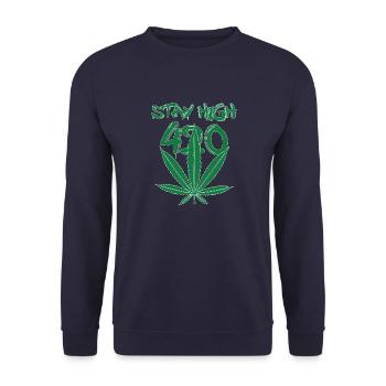 MARIHUANA SMOKE 420 CANNABIS WEED HANF DESIGN - Unisex Pullover - Navy - Vorne - Alina (178cm) & Michal (187cm)