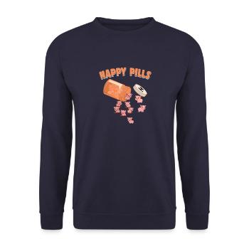 Happy Pills Schweine Lustige Farm Tierliebhaber Humor - Unisex Pullover - Navy - Vorne - Alina (178cm) & Michal (187cm)