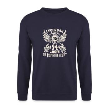 Geburtstags Shirt für 94 jährige Legende Ehrentag - Unisex Pullover - Navy - Vorne - Alina (178cm) & Michal (187cm)