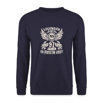 97 Jahre Geburtstag Ehrentags Wiegenfest Sprüche - Unisex Pullover - Navy - Vorne - Alina (178cm) & Michal (187cm)