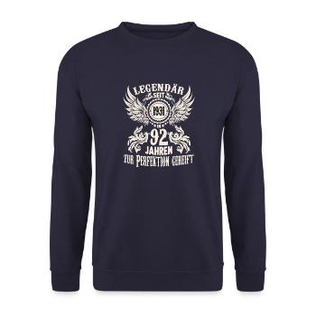 Legende 92 Jahre Geburtstags Shirt Sprüche Herren - Unisex Pullover - Navy - Vorne - Alina (178cm) & Michal (187cm)