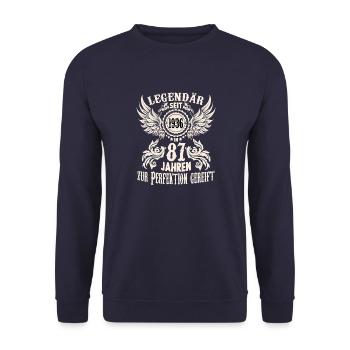 Legendär seit 1936 Geburtstag 87 jährige Legende - Unisex Pullover - Navy - Vorne - Alina (178cm) & Michal (187cm)
