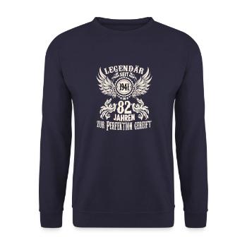 82 jährige Legende Geburtstag Outfit Sprüche - Unisex Pullover - Navy - Vorne - Alina (178cm) & Michal (187cm)