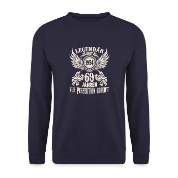 Vintage Geburtstagshirt 69 Jahre Geburtstag Retro - Unisex Pullover - Navy - Vorne - Alina (178cm) & Michal (187cm)