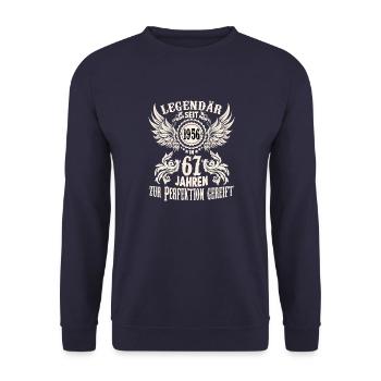 Lustiges Geburtstags Shirt für 67 jährigen Spruch - Unisex Pullover - Navy - Vorne - Alina (178cm) & Michal (187cm)