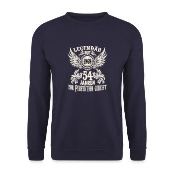 Geburtstags Shirt für 54 jährige Legende Ehrentag - Unisex Pullover - Navy - Vorne - Alina (178cm) & Michal (187cm)