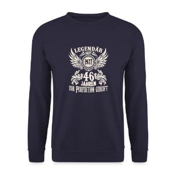 Geburtstags Shirt für 46 jährige Legende Ehrentag - Unisex Pullover - Navy - Vorne - Alina (178cm) & Michal (187cm)