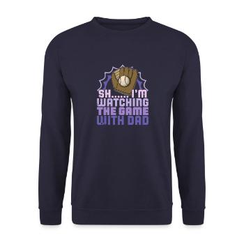 Handschuhe Ball Baseball Schläger USA Spruch - Unisex Pullover - Navy - Vorne - Alina (178cm) & Michal (187cm)