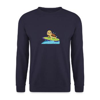 Schildkröte auf surfbrett - Unisex Pullover - Navy - Vorne - Alina (178cm) & Michal (187cm)