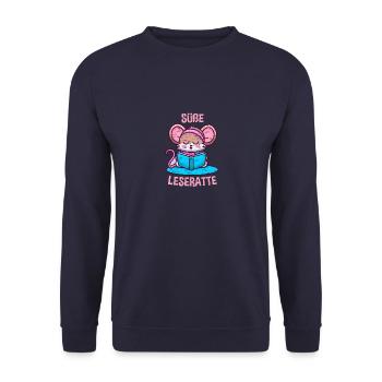 Süße Ratte liest ein Buch Leseratte - Unisex Pullover - Navy - Vorne - Alina (178cm) & Michal (187cm)