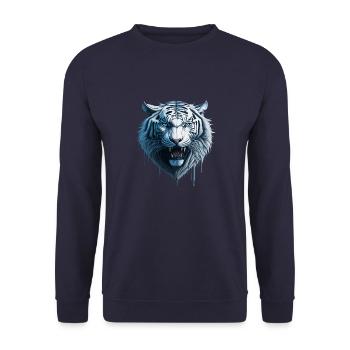 WILDES WHITE TIGER DESIGN - Unisex Pullover - Navy - Vorne - Alina (178cm) & Michal (187cm)