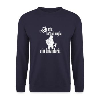 Kettenhemd ist in der Wäsche Hema Buhurt Ritter - Unisex Pullover - Navy - Vorne - Alina (178cm) & Michal (187cm)
