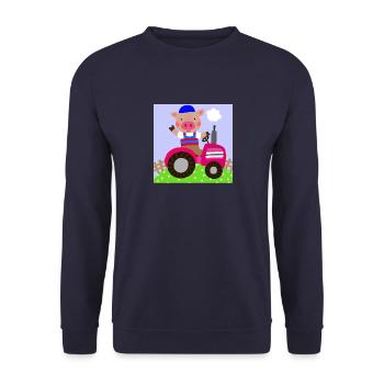 Cute pig riding on a tractor - Unisex Sweatshirt - navy - Front - Alina (178cm) & Michal (187cm)