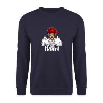 Schwarzwald Schwaben Bollenhut Mädel Spruch - Unisex Pullover - Navy - Vorne - Alina (178cm) & Michal (187cm)