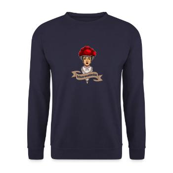 Schwarzwald Mädel Bollenhut Mädchen Spruch - Unisex Pullover - Navy - Vorne - Alina (178cm) & Michal (187cm)