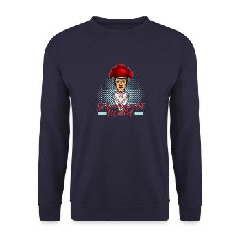 Bollenhut Mädel Mädchen Schwarzwald Spruch - Unisex Pullover - Navy - Vorne - Alina (178cm) & Michal (187cm)