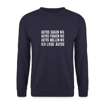 KFZ Mechaniker Ich liebe Autos KFZ Schrauber - Unisex Pullover - Navy - Vorne - Alina (178cm) & Michal (187cm)
