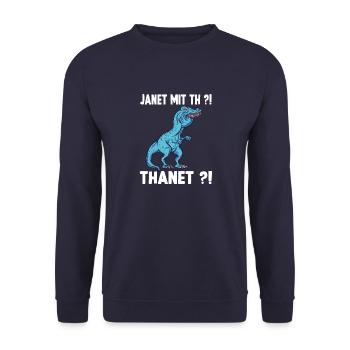 Janet oder Janeth T-Rex Überbiss Dinosaurier Meme - Unisex Pullover - Navy - Vorne - Alina (178cm) & Michal (187cm)