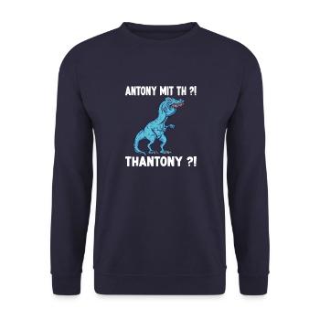 Anthony Namen Shirt lustiges Trex Meme Überbiss - Unisex Pullover - Navy - Vorne - Alina (178cm) & Michal (187cm)