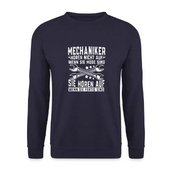 KFZ Mechaniker Schrauber Spruch Hubraum Geschenk - Unisex Pullover - Navy - Vorne - Alina (178cm) & Michal (187cm)