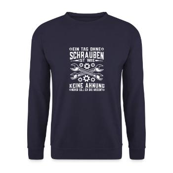 KFZ Mechaniker Ein Tag ohne Schrauben Geschenk - Unisex Pullover - Navy - Vorne - Alina (178cm) & Michal (187cm)
