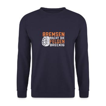 KFZ Mechaniker Bremsen macht die Felgen dreckig - Unisex Pullover - Navy - Vorne - Alina (178cm) & Michal (187cm)