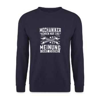 KFZ Mechaniker Meisterpürufung Geschenk Schrauber - Unisex Pullover - Navy - Vorne - Alina (178cm) & Michal (187cm)