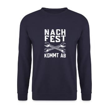KFZ Mechaniker Nach Fest kommt ab KFZ Schrauber - Unisex Pullover - Navy - Vorne - Alina (178cm) & Michal (187cm)