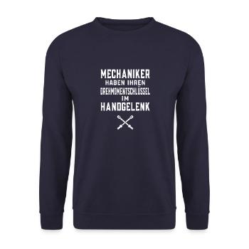 KFZ Mechaniker Meisterpürufung Geschenk Schrauber - Unisex Pullover - Navy - Vorne - Alina (178cm) & Michal (187cm)